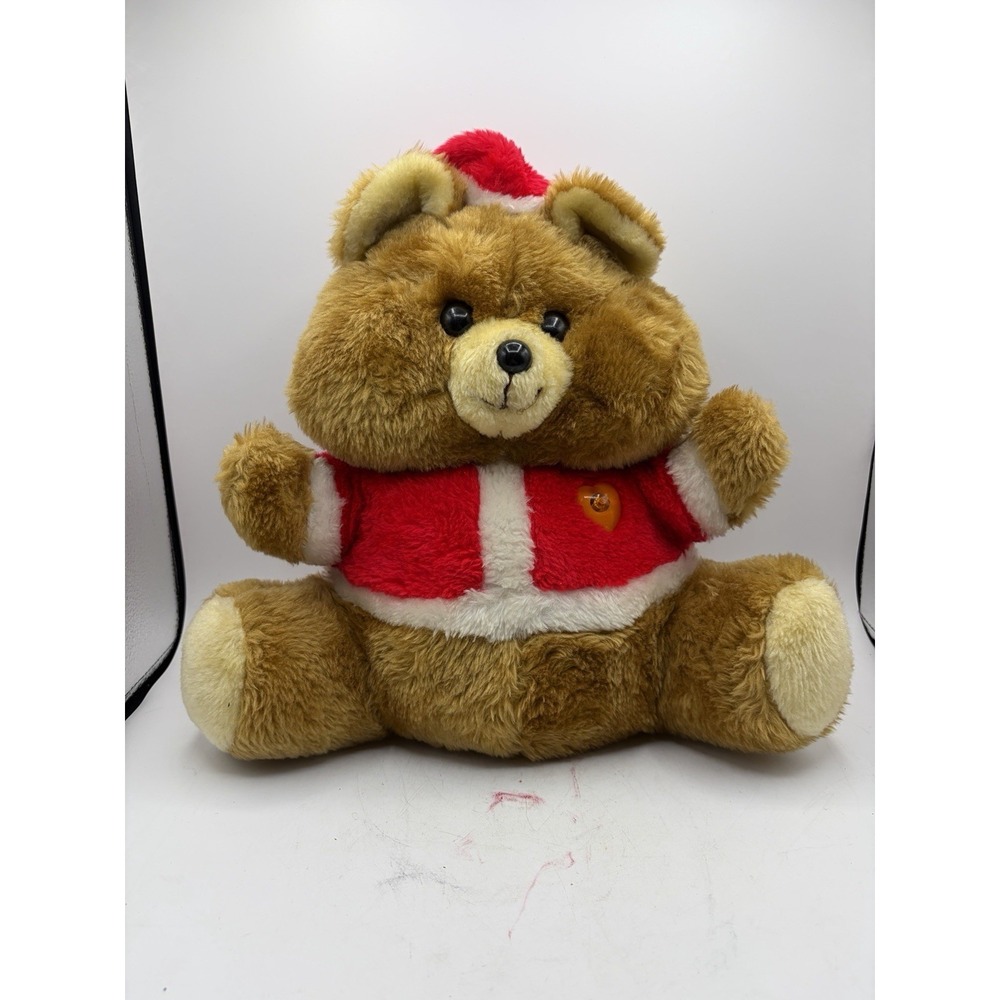 Animated Christmas Teddy Bear Plush Musical Santa Hat Heart Light 12" Tested
